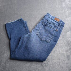 Judy Blue Womens Skinny Fit Capri 9 Mid Rise Faux Ripped Jeans Distressed Hem